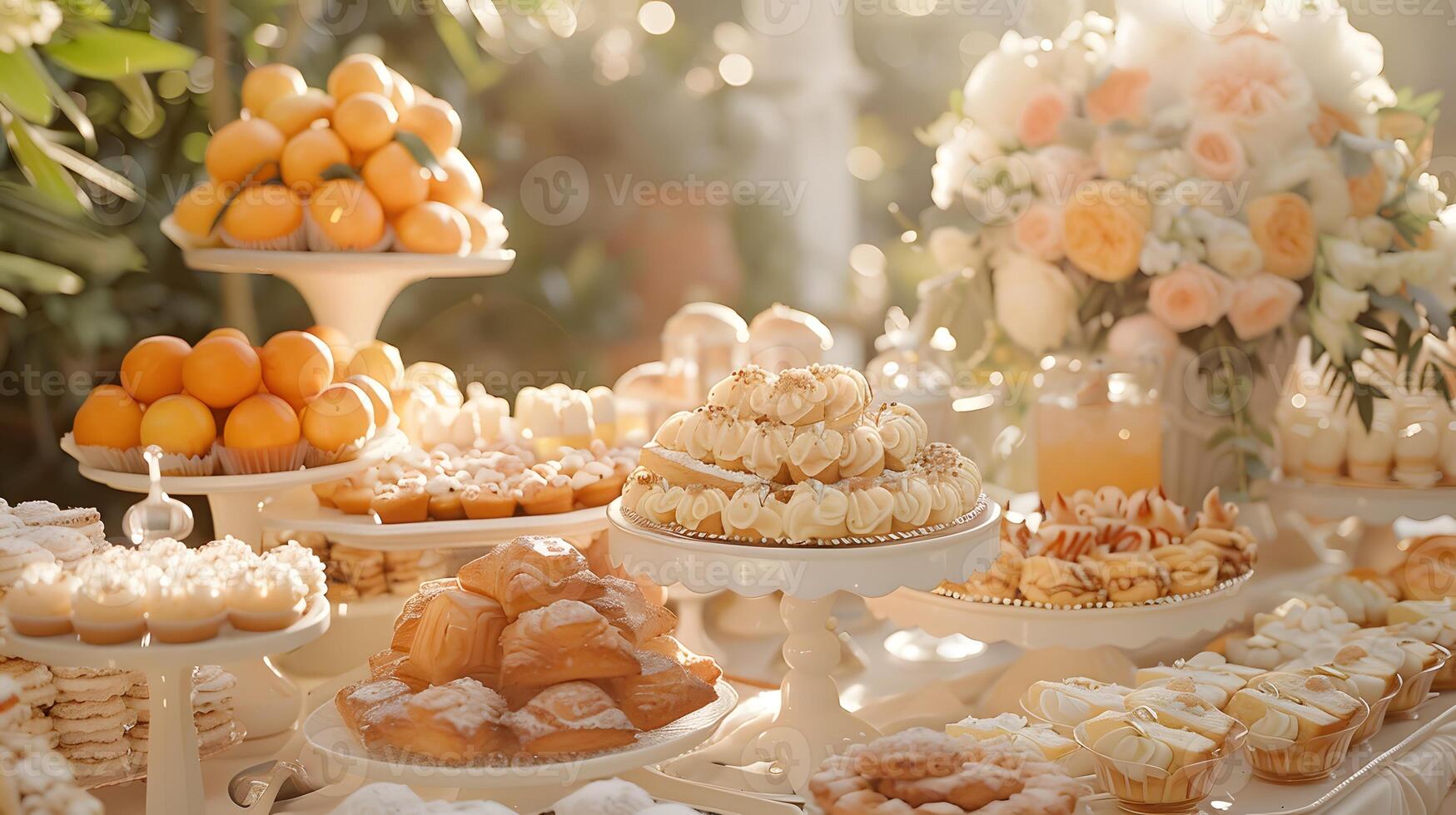 A decadent dessert table with assorted pastries photo