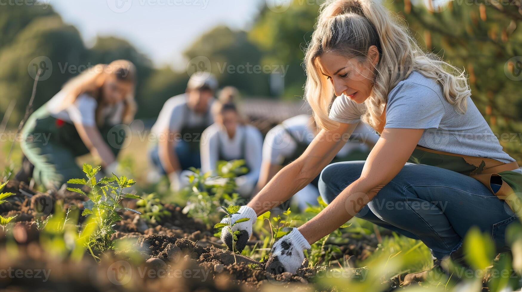 Volunteers planting a tree photo