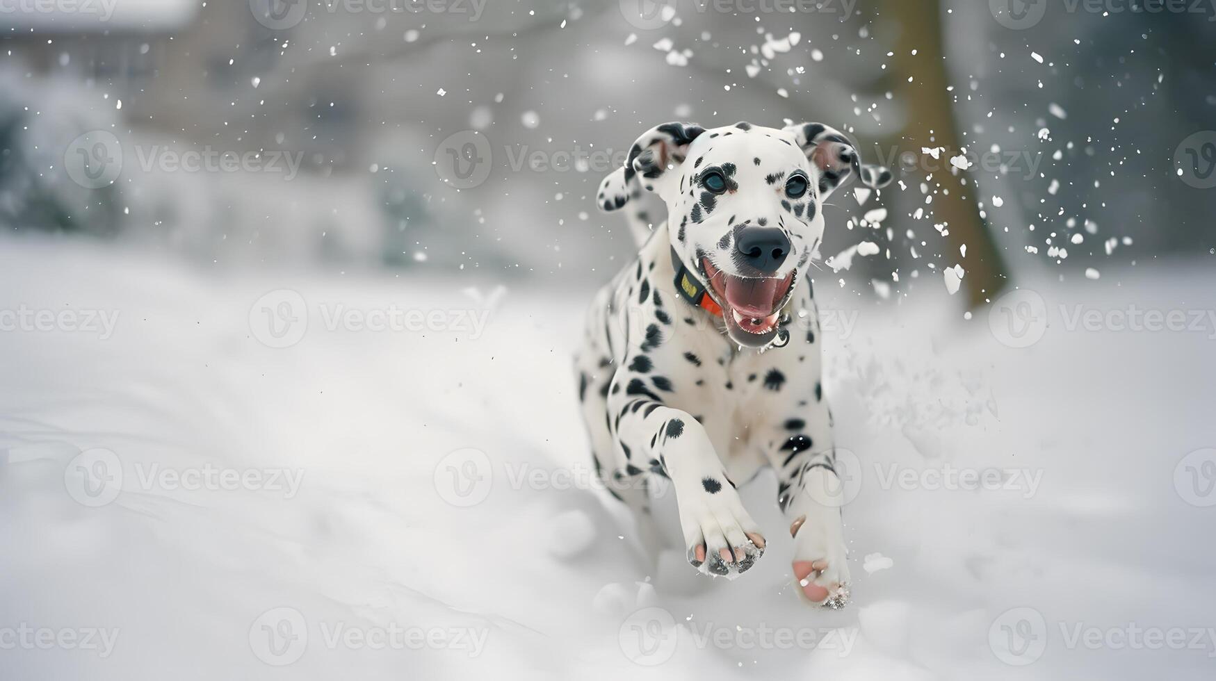 Dalmatian dog playing in the snow photo