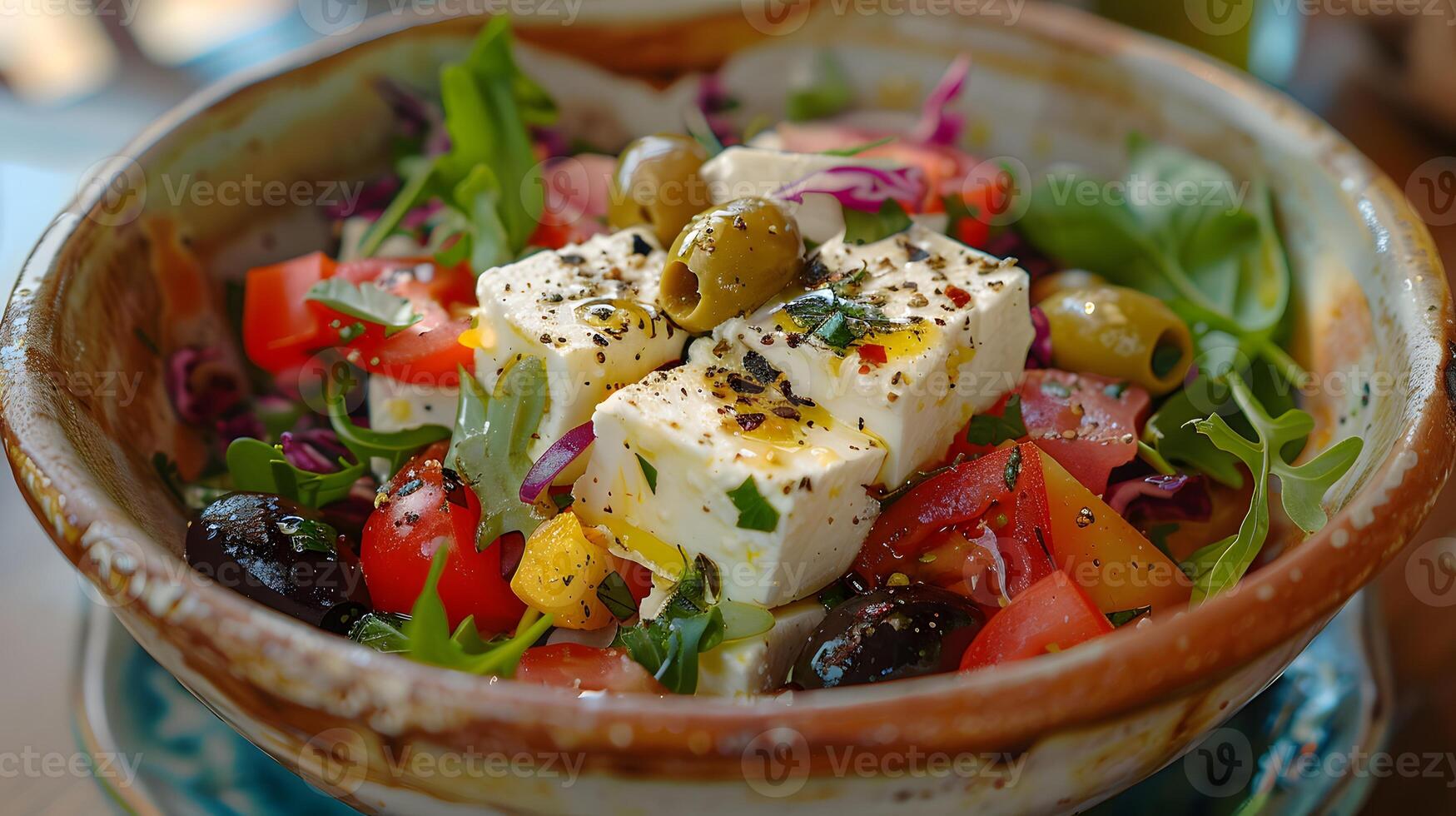 Mediterranean salad with olives and feta photo