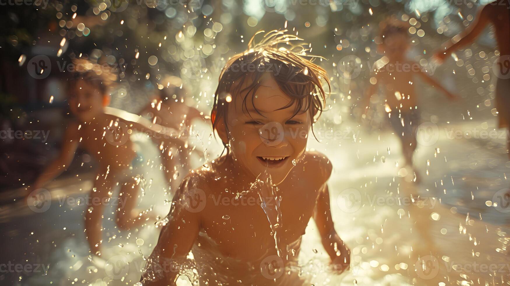 Kids playing water, energetic, playful, wet photo