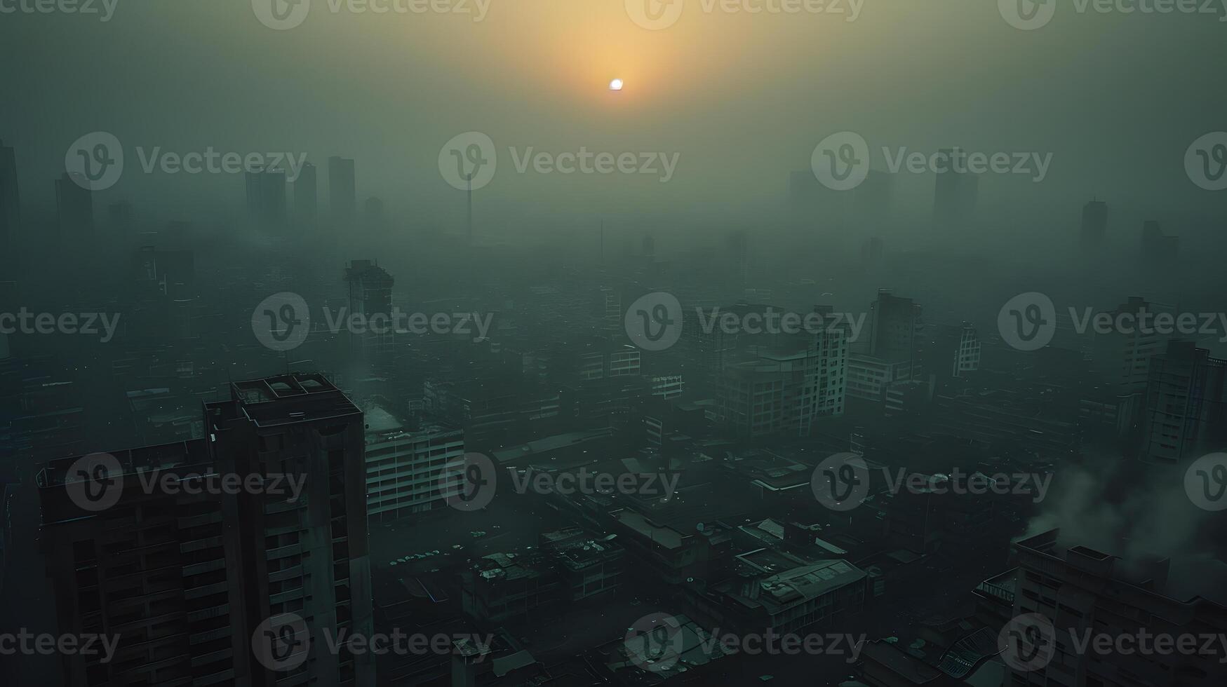 Smoggy city skyline, polluted, hazy , PM 2.5 photo