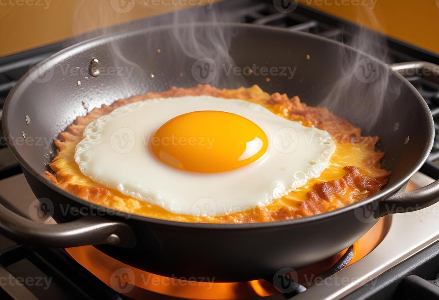 egg fired on pan photo