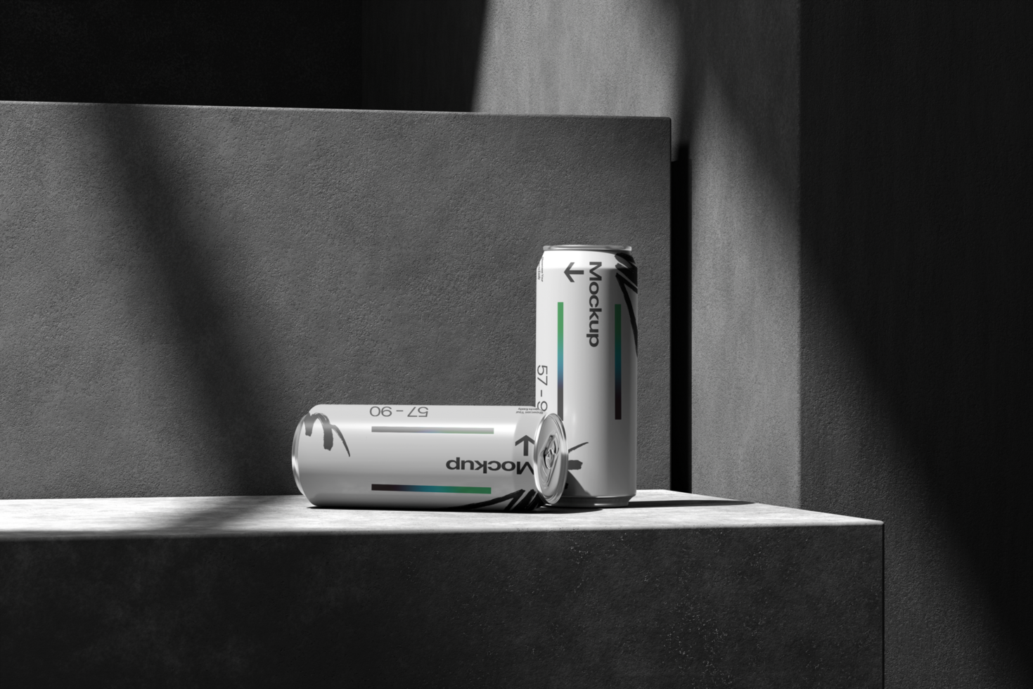 Minimalist Double Drink Soda Can Mockup with Concrete Background psd