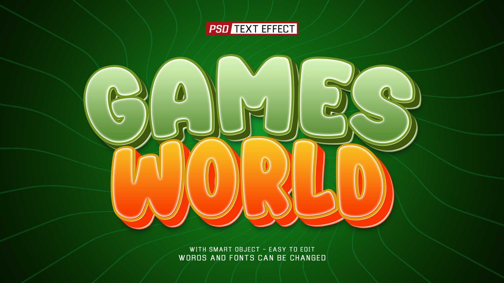 games world 3d text effect psd