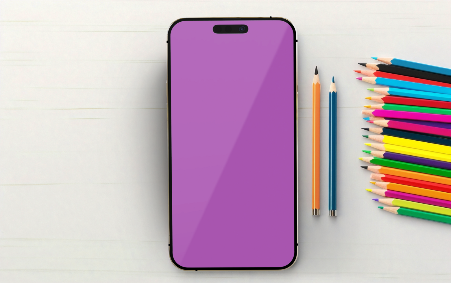 top view of Smartphone mockup with school tools psd