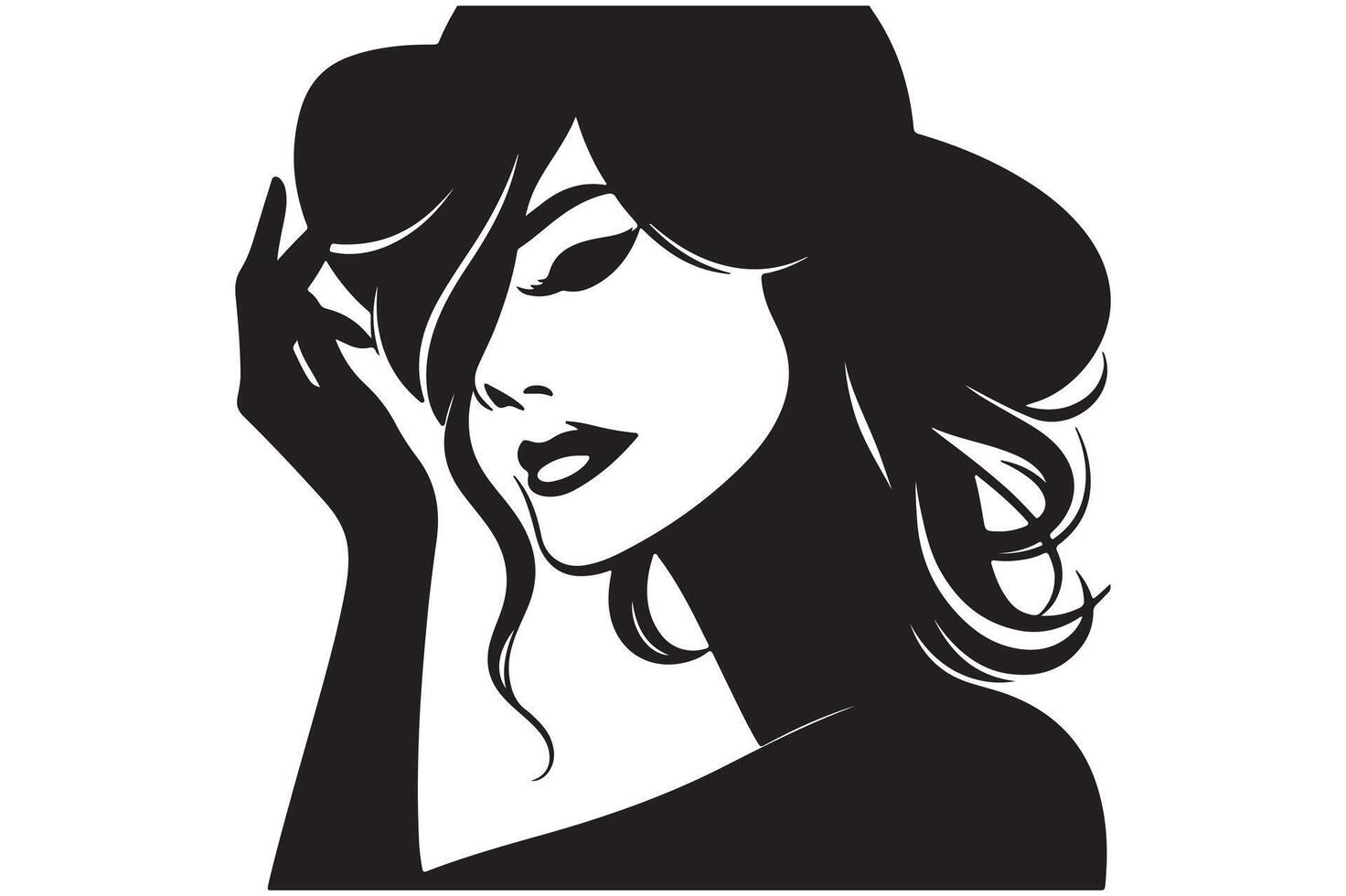 Print a woman silhouette image and icon. vector