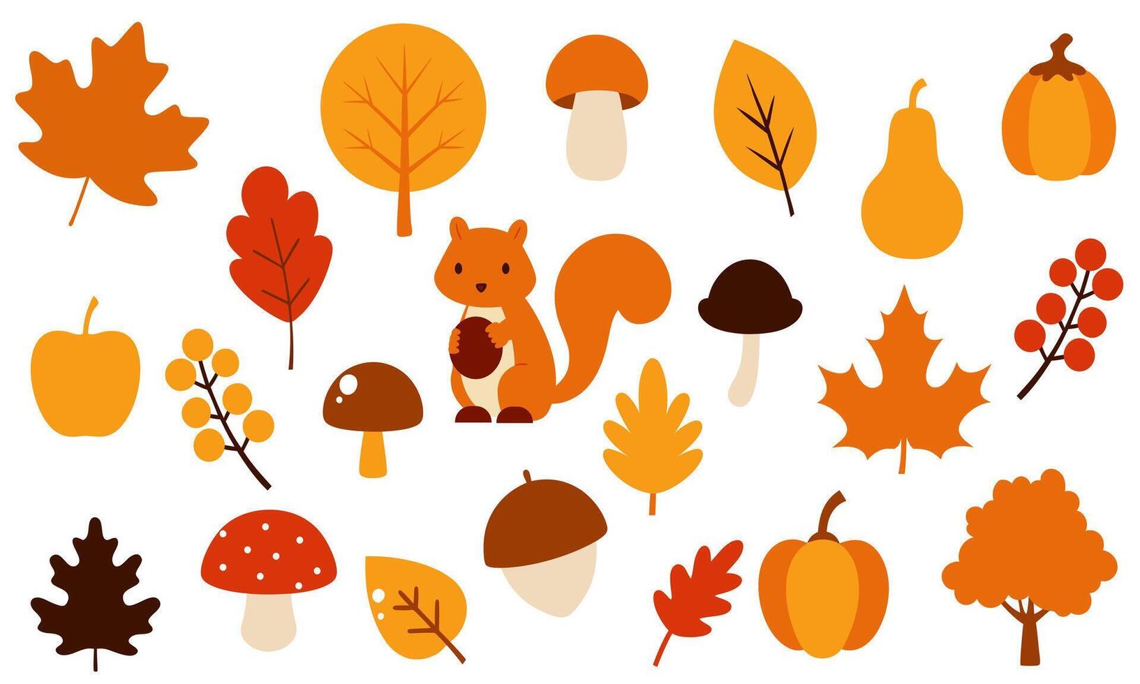 autumn set of leaves, mushrooms, acorns, isolated on white background vector