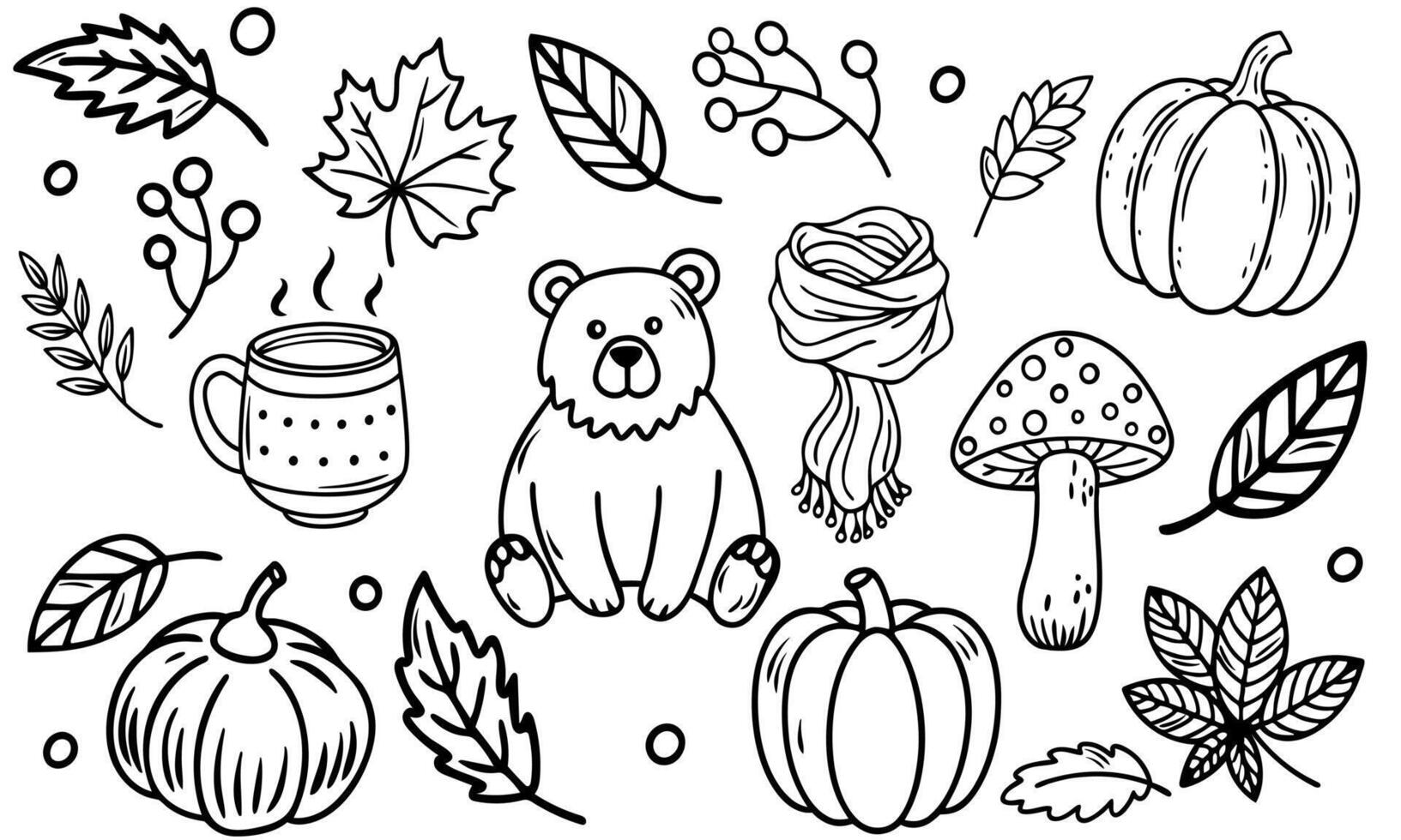 autumn set of hand drawn doodles on white background vector