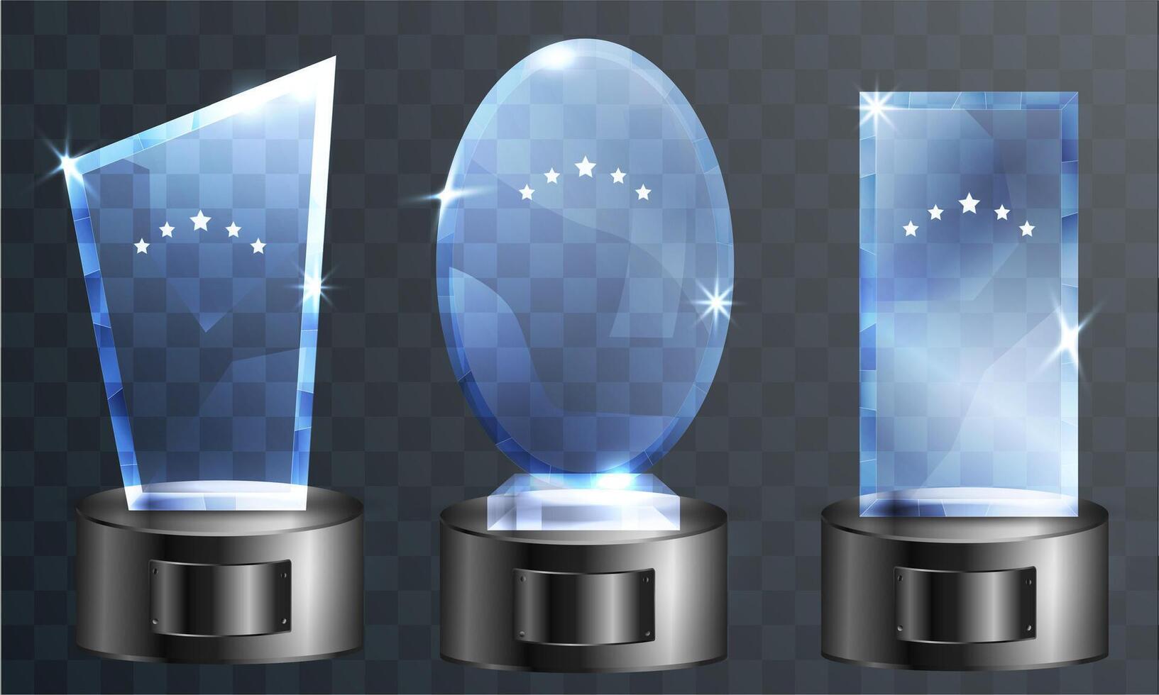 set of three crystal award cups for winners on a pedestal vector