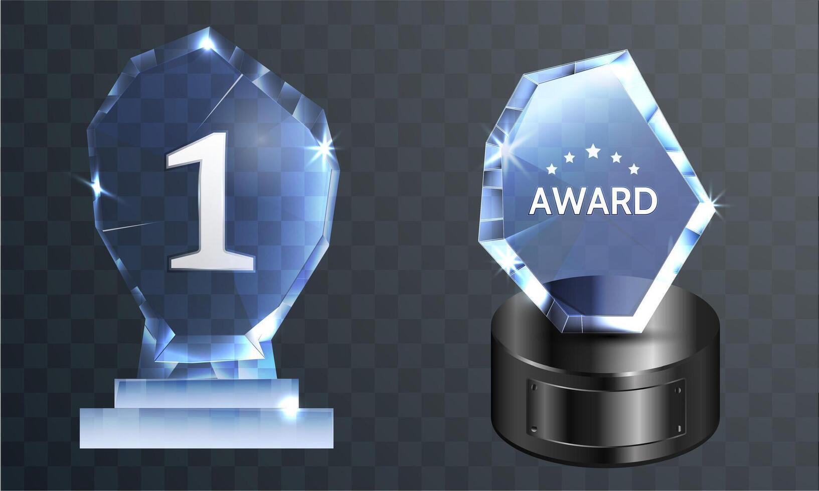 set of crystal award cups for winners on a pedestal vector
