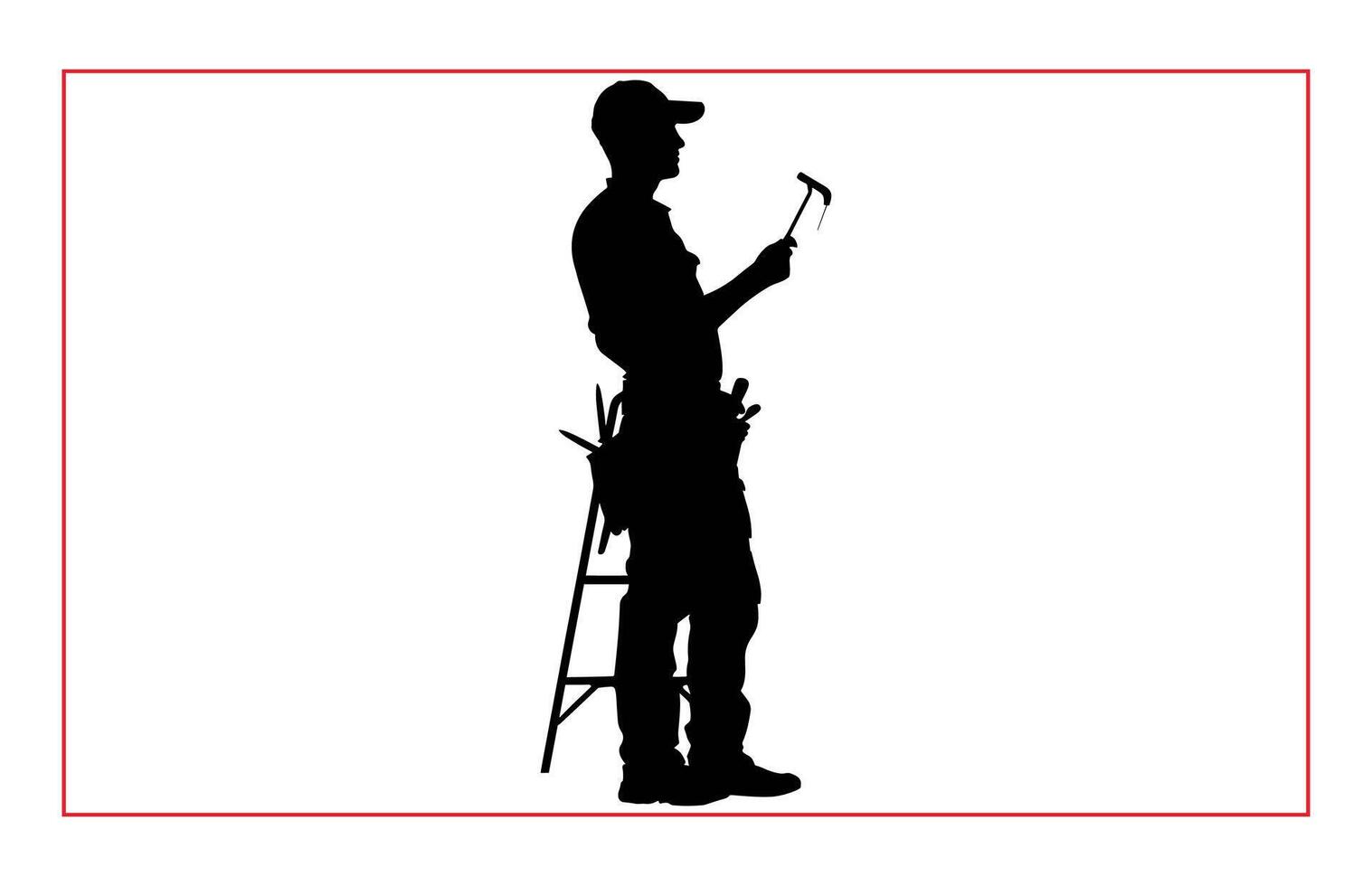 House painter silhouette illustration set, Painter workers on ladder silhouette isolated on white vector