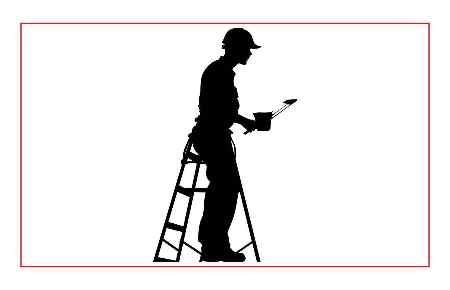House painter silhouette illustration set, Painter workers on ladder silhouette isolated on white vector