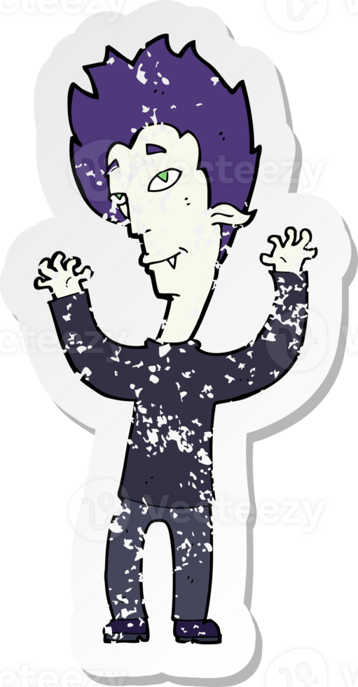 retro distressed sticker of a cartoon vampire man drawing png