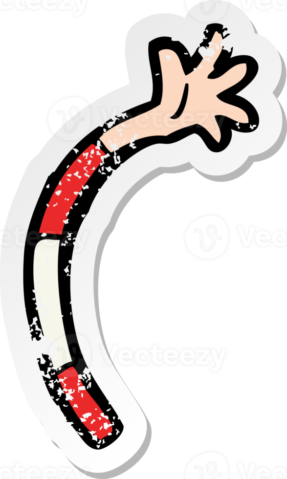 retro distressed sticker of a cartoon arm drawing png