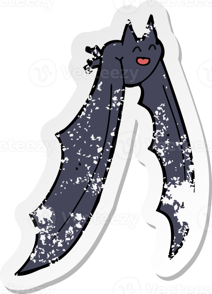retro distressed sticker of a cartoon flying bat drawing png