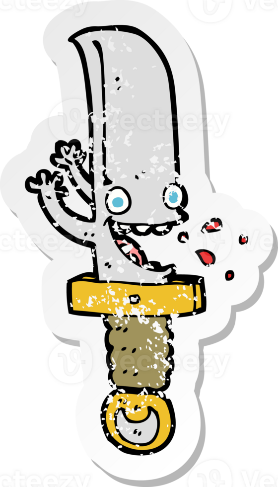 retro distressed sticker of a crazy knife cartoon character drawing png