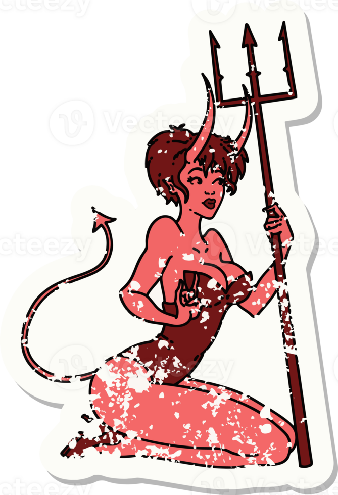 a devil woman holding a pitchfork and a devil horn png
