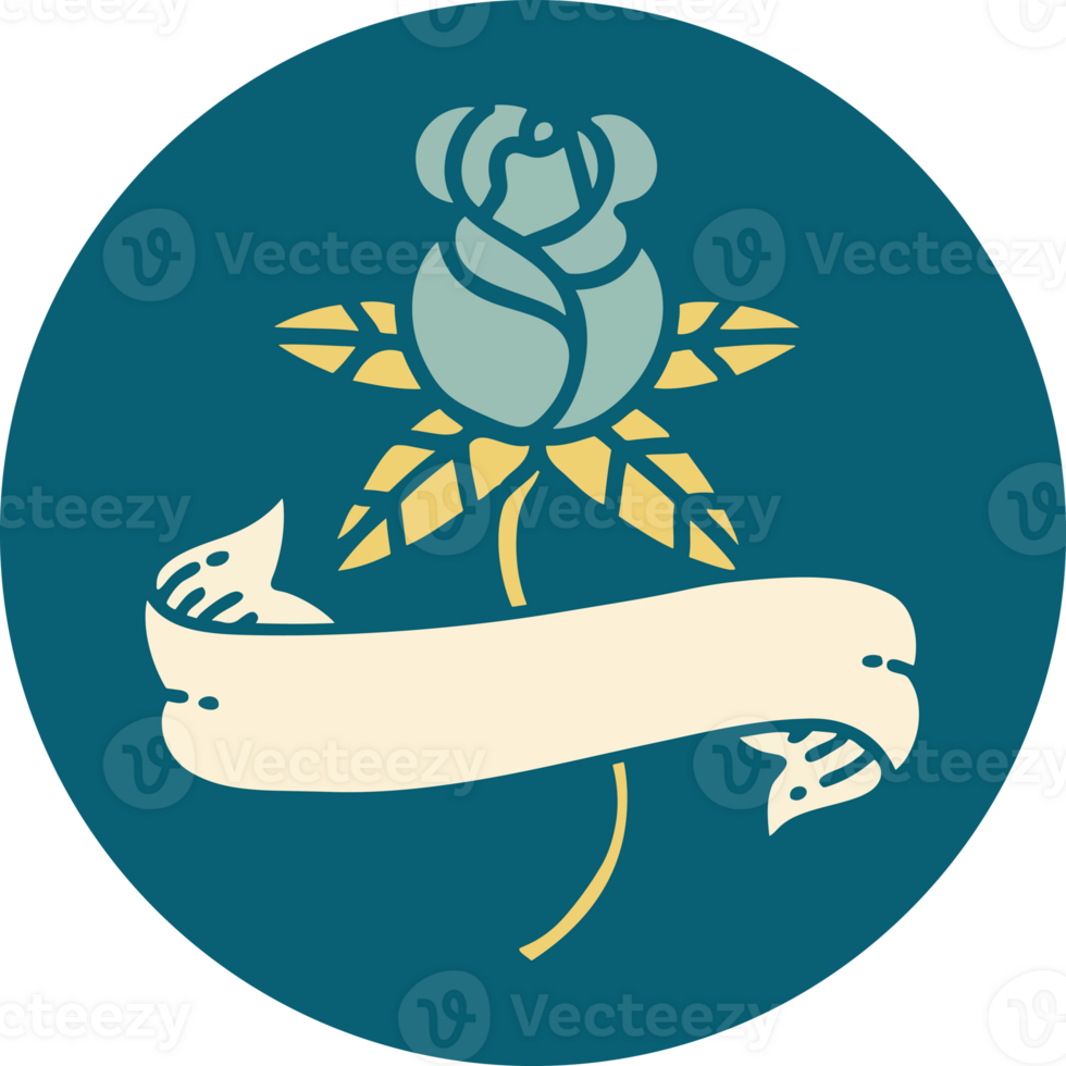 a rose with a ribbon and banner in a circle png