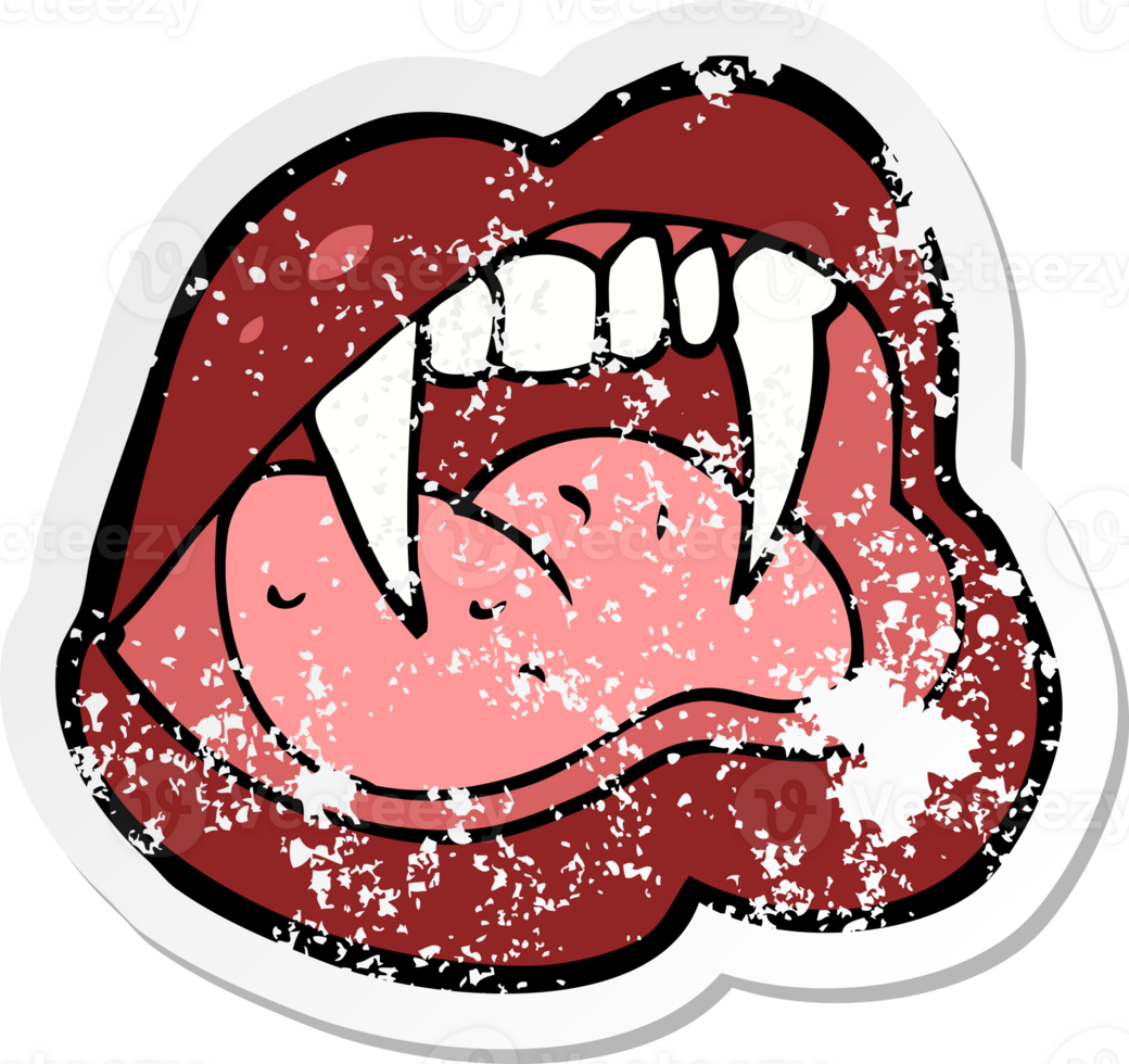 retro distressed sticker of a cartoon vampire lips drawing png