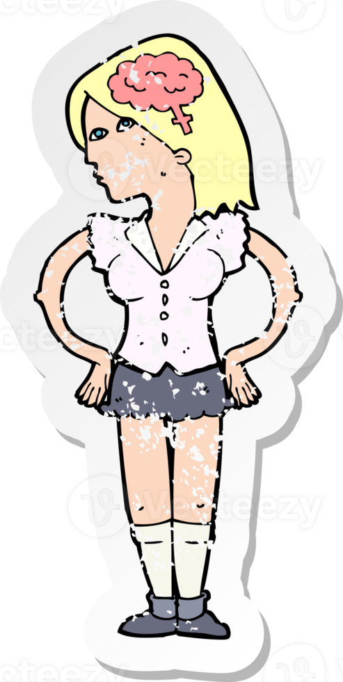 retro distressed sticker of a cartoon intelligent woman drawing png