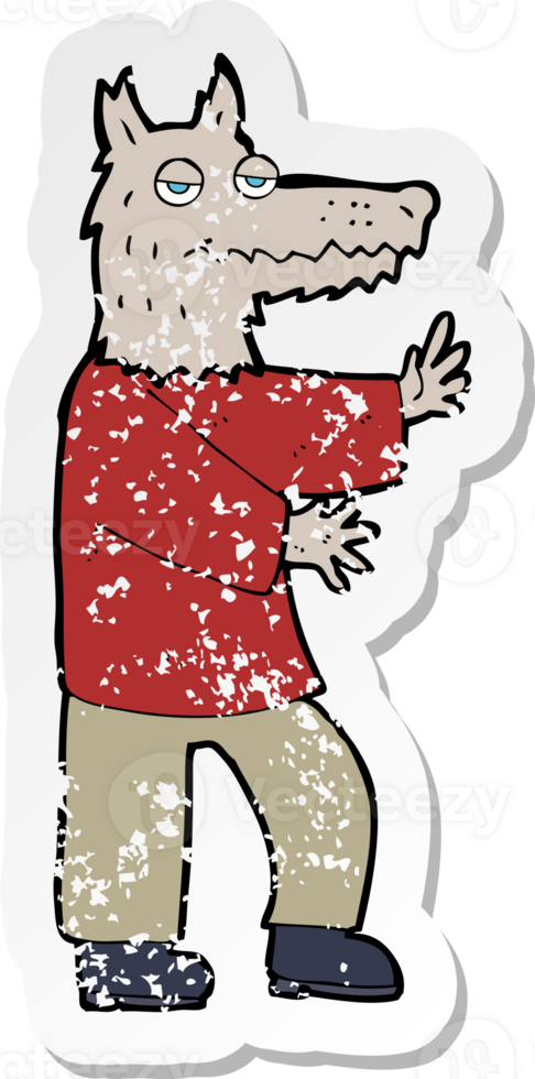 retro distressed sticker of a cartoon werewolf drawing png