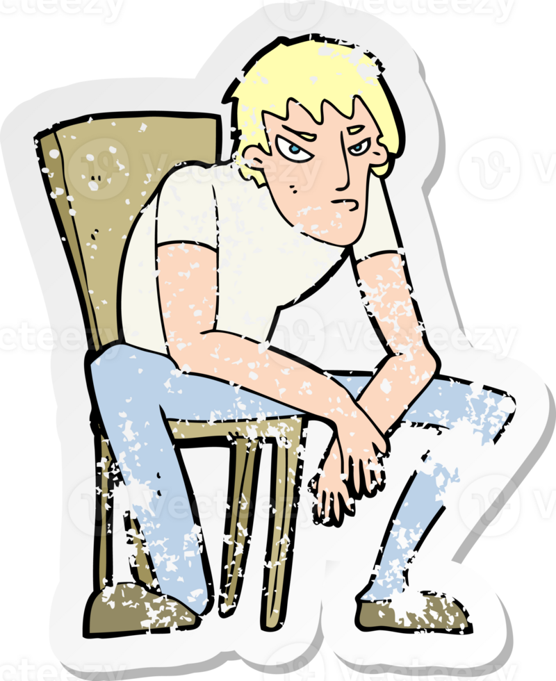 retro distressed sticker of a cartoon dejected man drawing png
