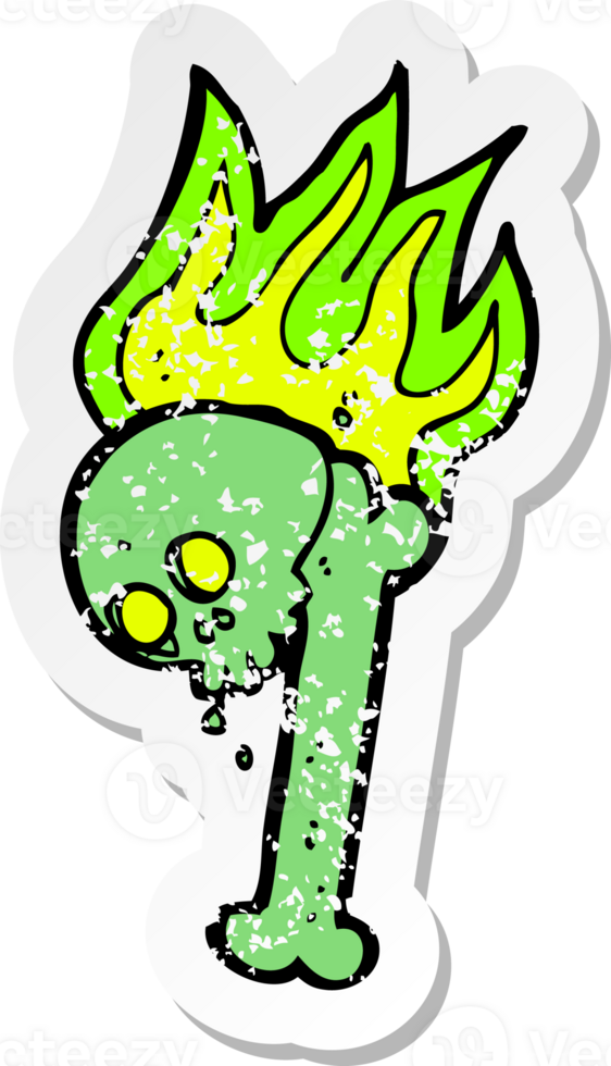 retro distressed sticker of a cartoon halloween bone number drawing png