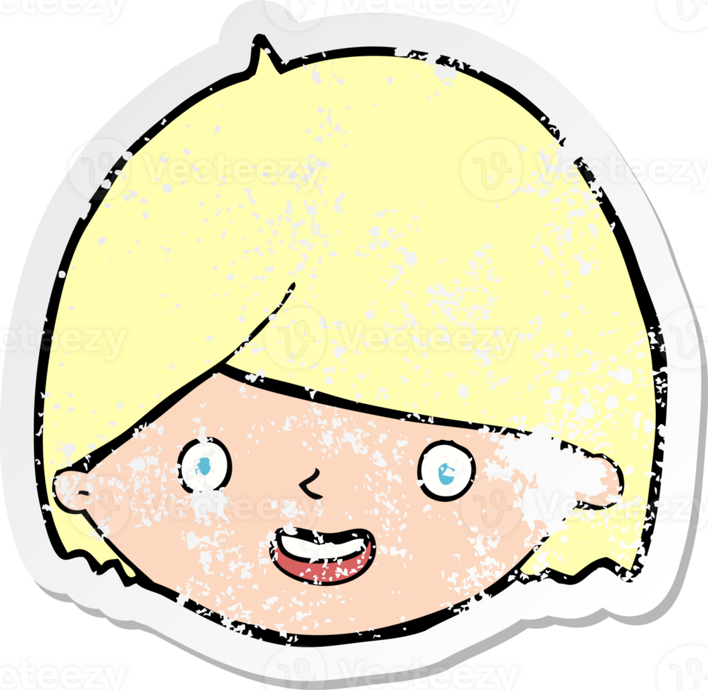 retro distressed sticker of a cartoon happy face drawing png