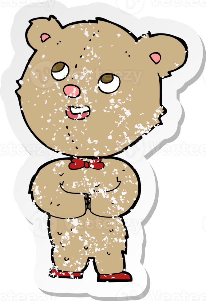 retro distressed sticker of a cartoon cute teddy bear drawing png