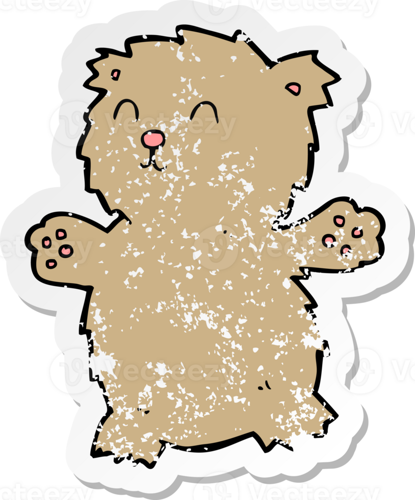 retro distressed sticker of a cartoon teddy bear drawing png