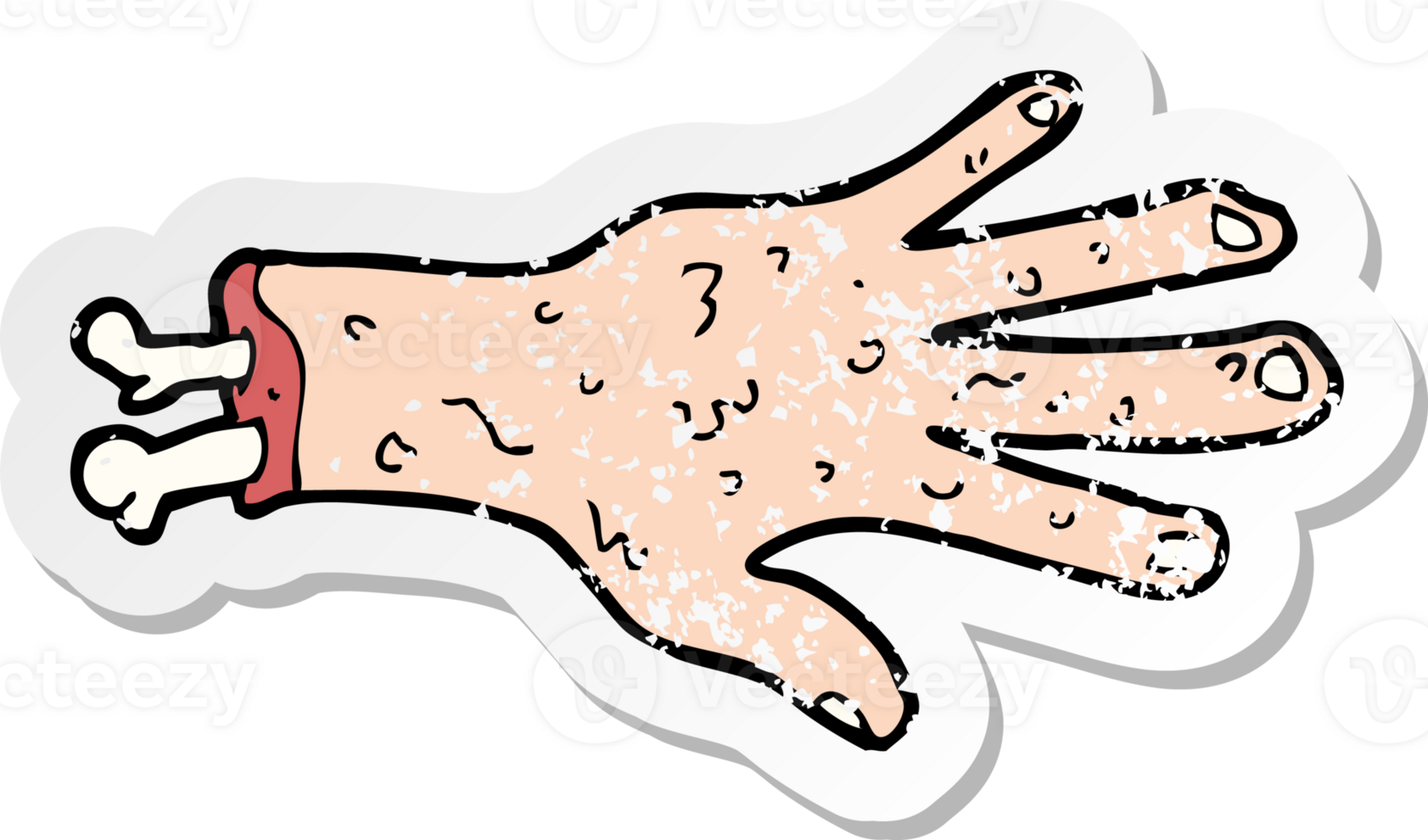 retro distressed sticker of a gross severed hand cartoon drawing png