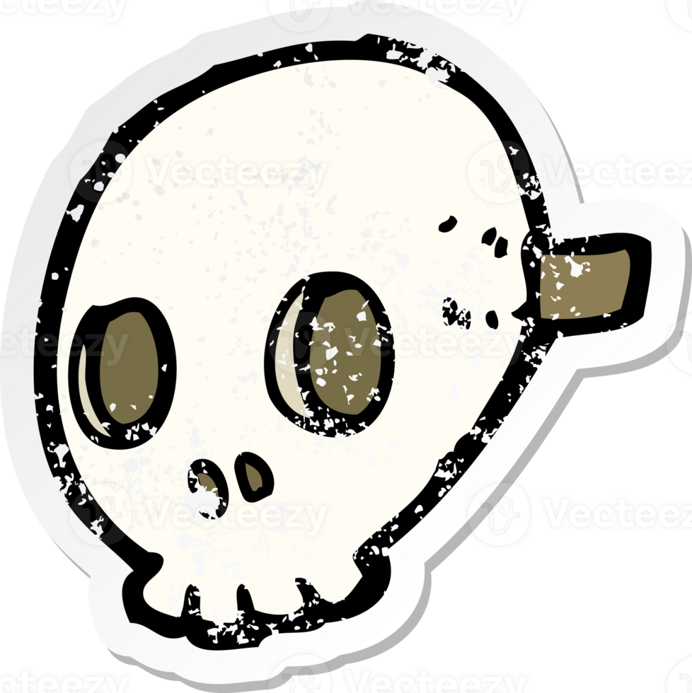 retro distressed sticker of a cartoon skull mask drawing png