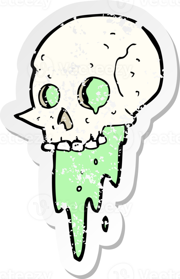 retro distressed sticker of a gross halloween skull cartoon drawing png