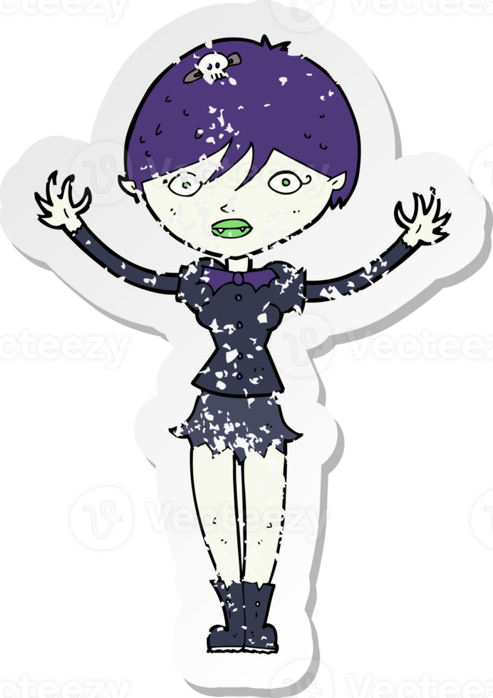 retro distressed sticker of a cartoon vampire girl drawing png