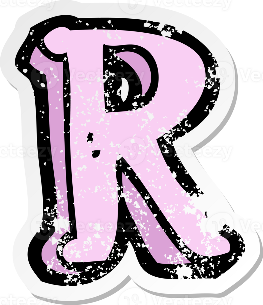 retro distressed sticker of a cartoon letter R drawing png