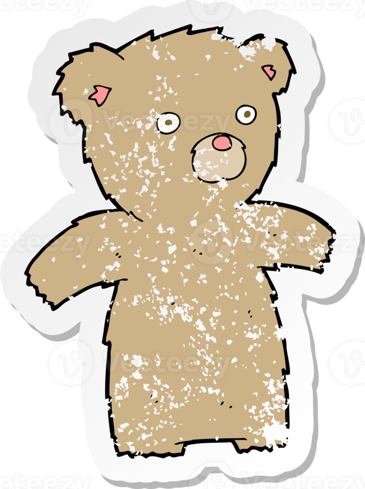 retro distressed sticker of a cartoon teddy bear drawing png