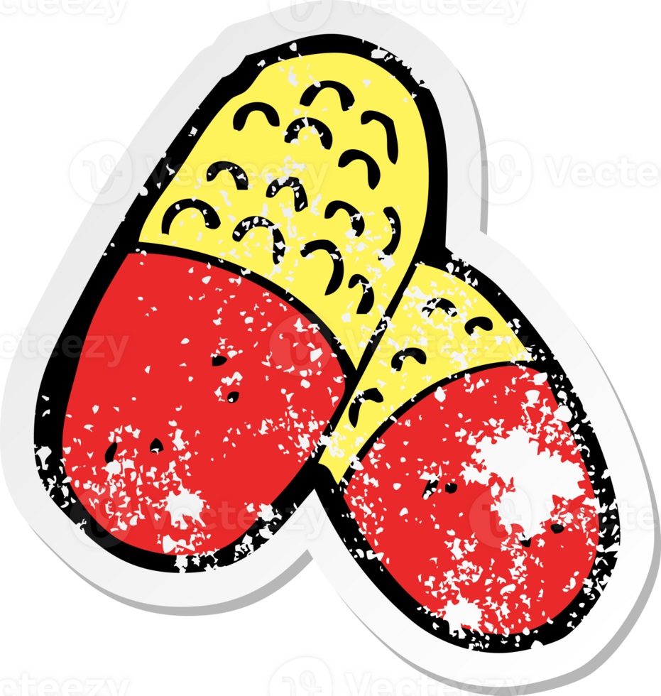 retro distressed sticker of a cartoon medical pills drawing png