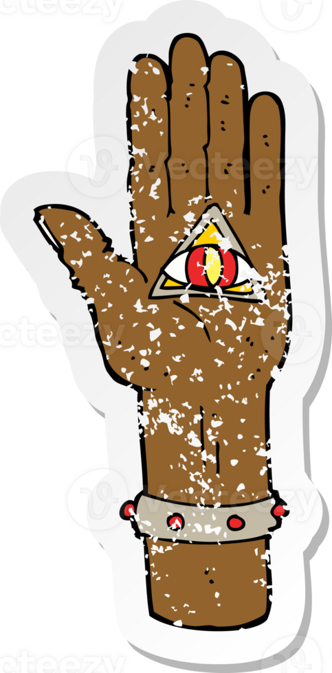 retro distressed sticker of a cartoon spooky hand symbol drawing png
