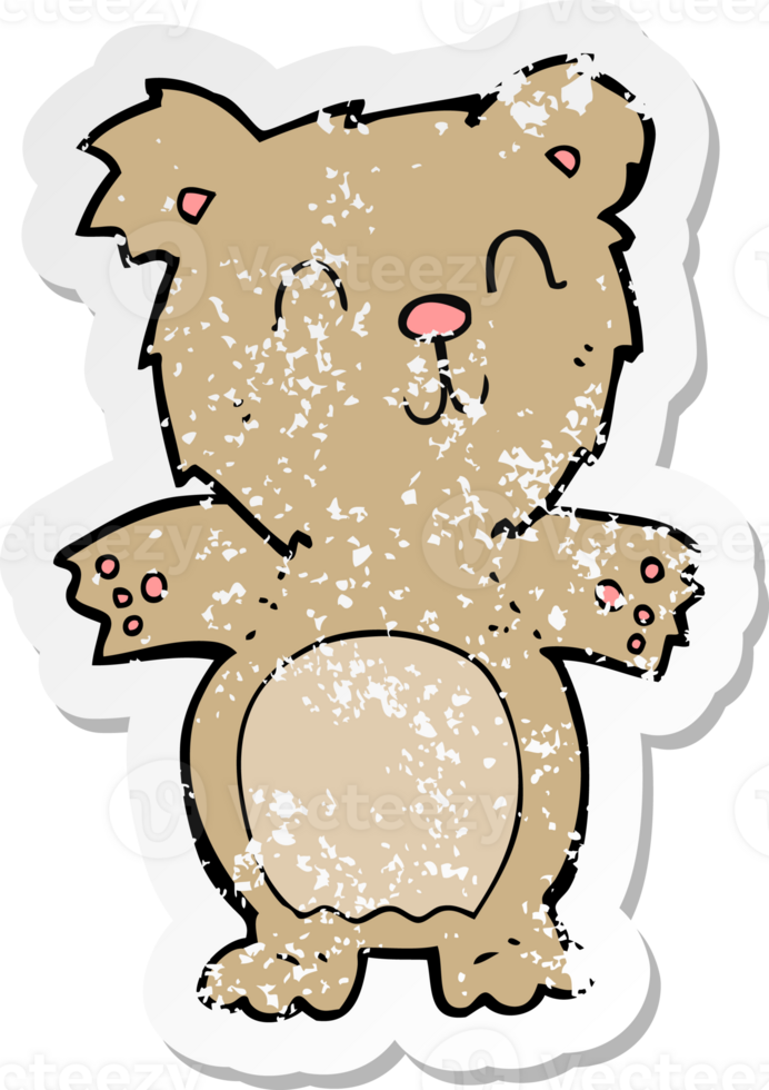 retro distressed sticker of a cartoon cute teddy bear drawing png