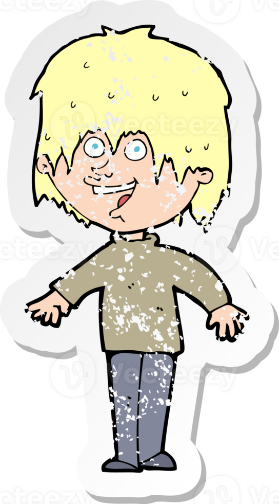 retro distressed sticker of a cartoon excited man drawing png