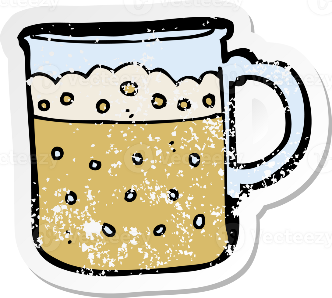 retro distressed sticker of a cartoon mug of beer drawing png