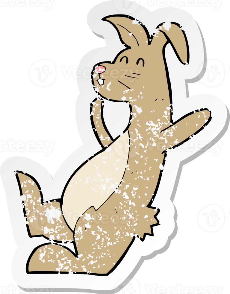 retro distressed sticker of a cartoon hare drawing png