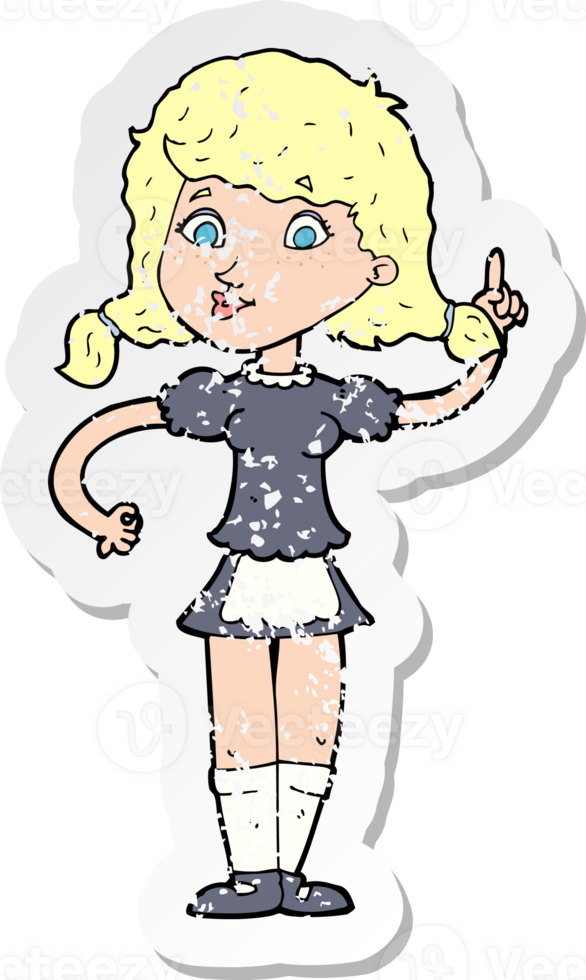 retro distressed sticker of a cartoon pretty maid woman drawing png