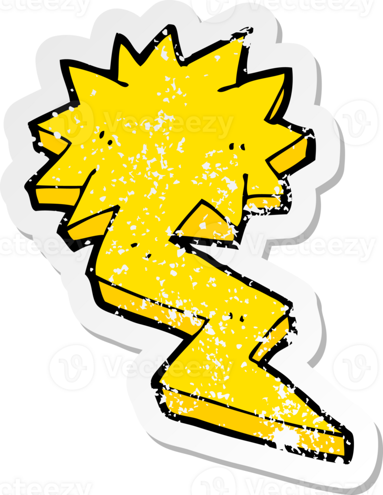 retro distressed sticker of a cartoon lightning bolt symbol drawing png