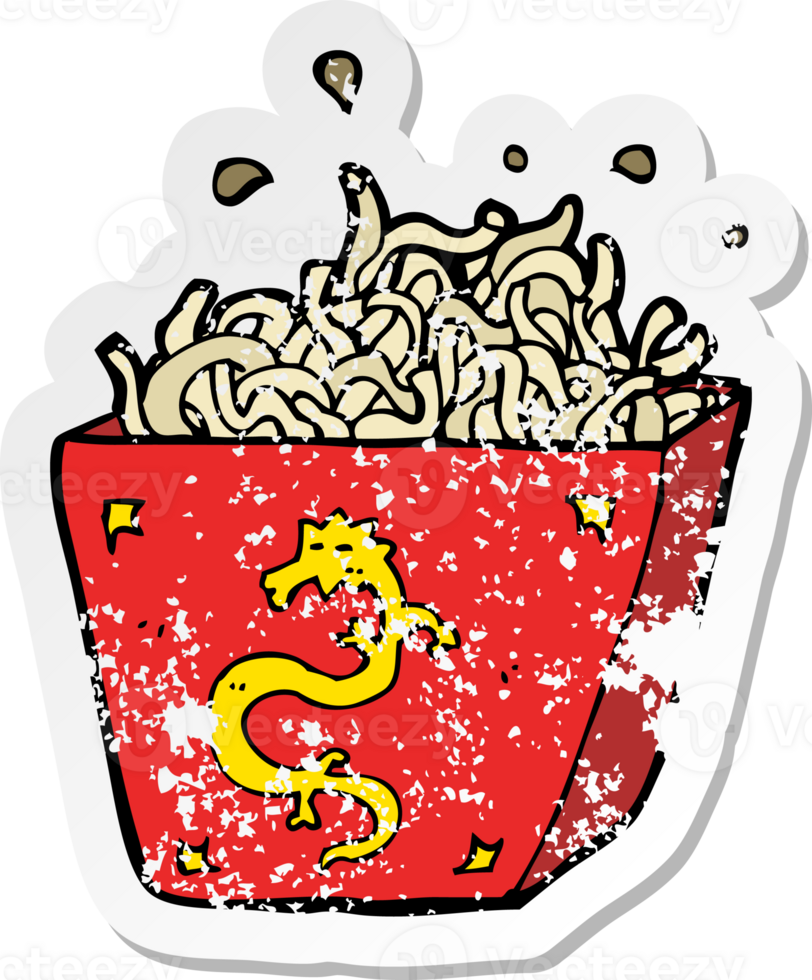retro distressed sticker of a cartoon noodle box drawing png
