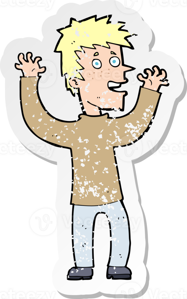 retro distressed sticker of a cartoon excited man drawing png