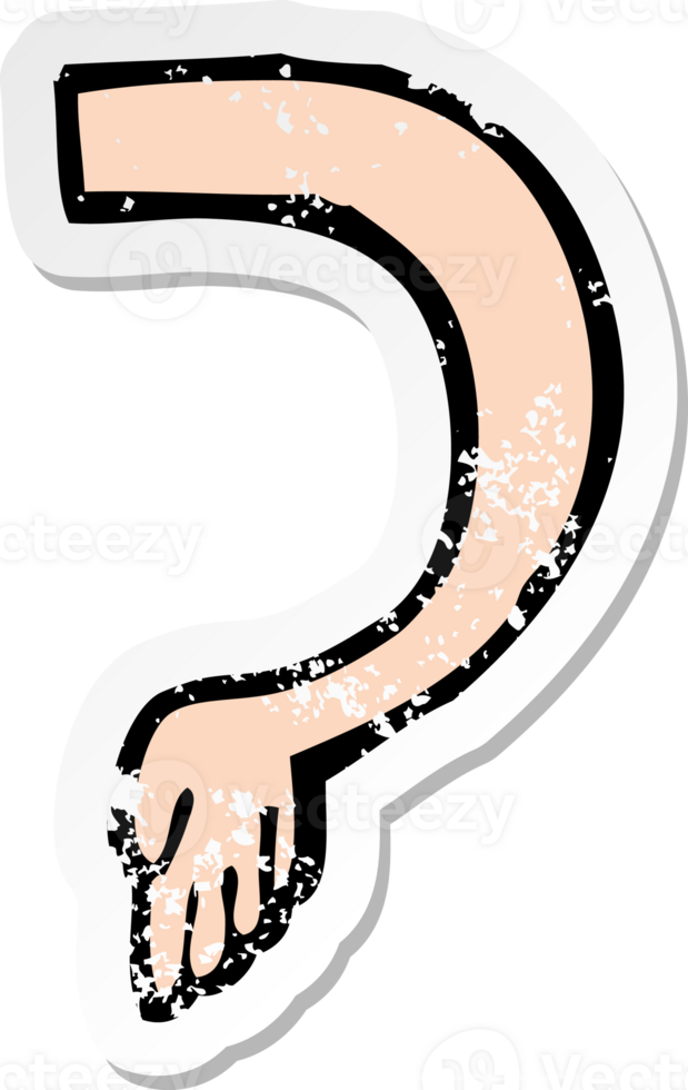 retro distressed sticker of a cartoon arm drawing png