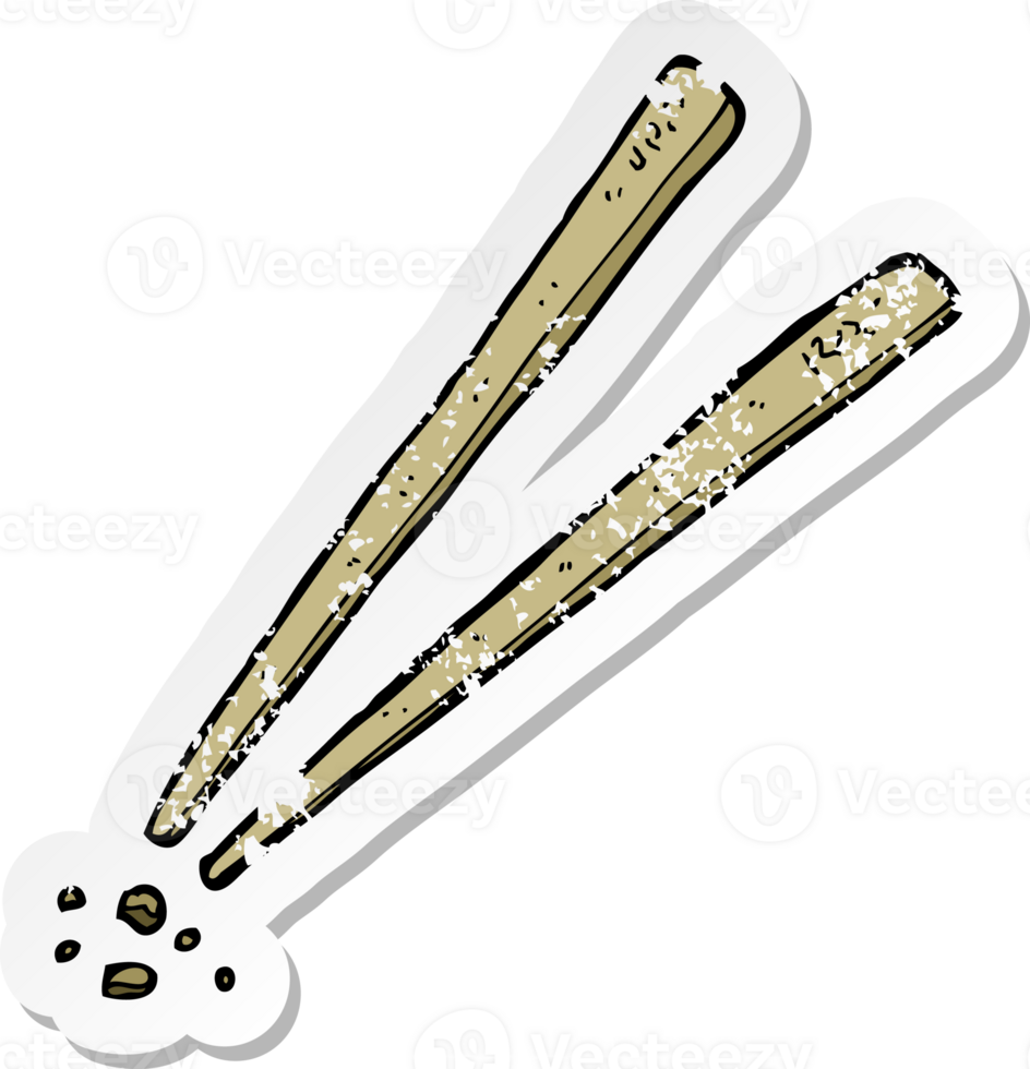 retro distressed sticker of a cartoon chopsticks drawing png