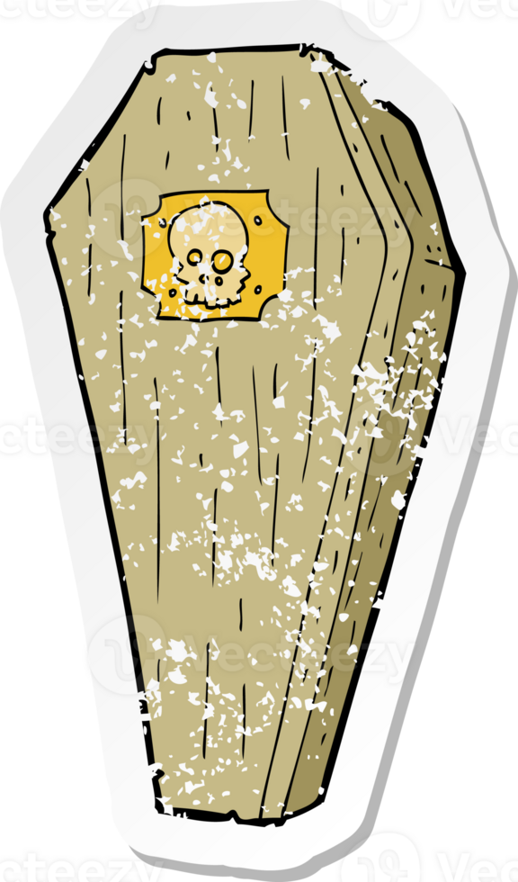 retro distressed sticker of a spooky cartoon coffin drawing png